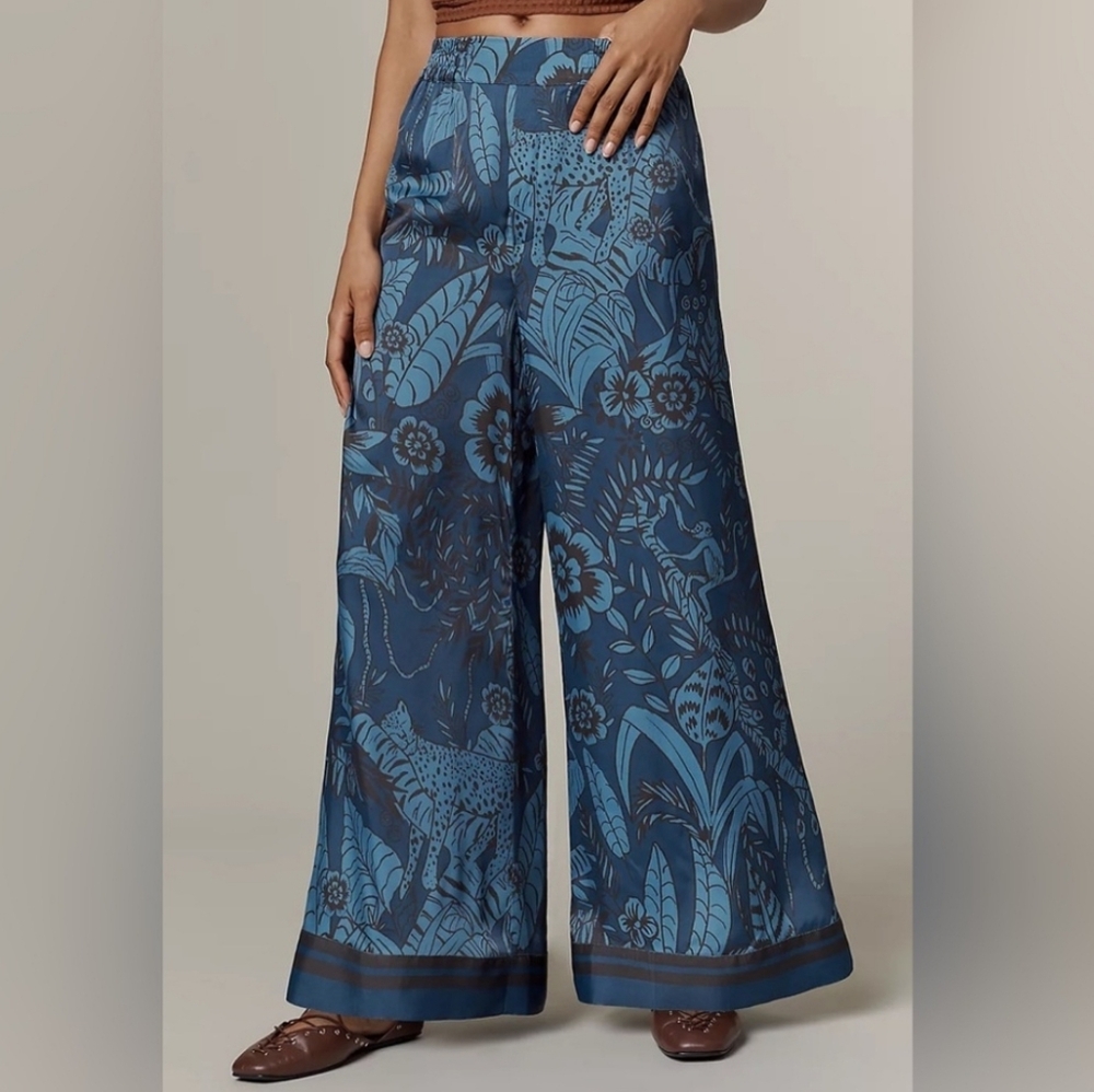 NWOT Farm Rio X Anthropologie Wide-Leg Printed Pants in Nocturnal Forest